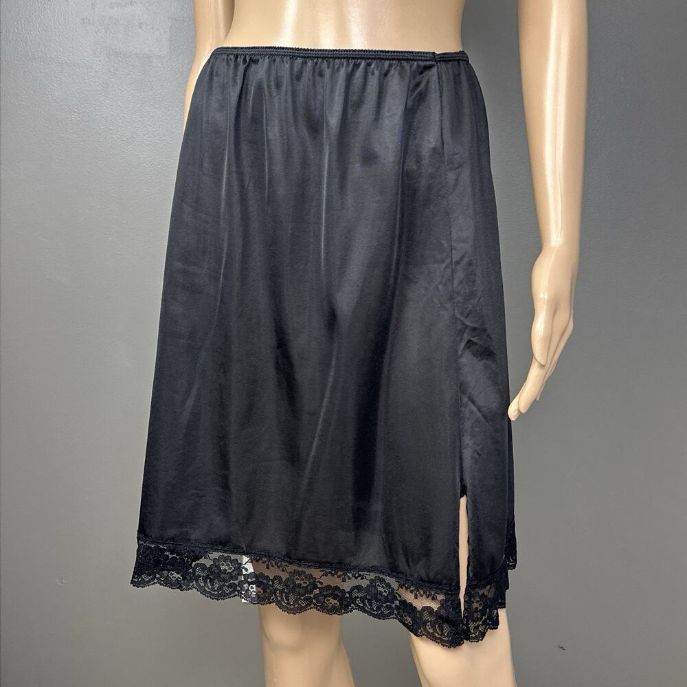 Vintage Avon Fashions Half Slip Semi Sheer Size Large Black Nylon Wide Lace USA